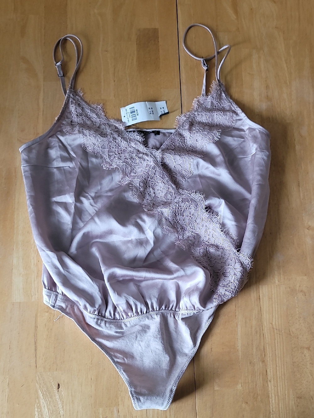 Abercrombie & Fitch Lace-Trim Satin Bodysuit